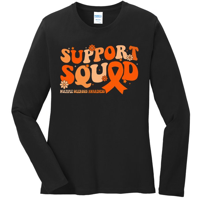 Support Squad Orange Ribbon Multiple Sclerosis Awareness Ms Ladies Long Sleeve Shirt