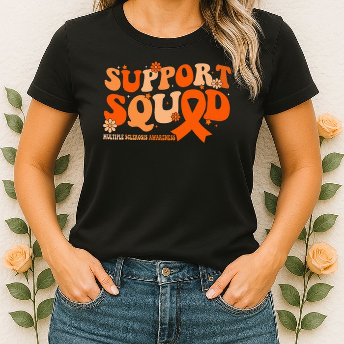 Support Squad Orange Ribbon Multiple Sclerosis Awareness Ms Womens T-Shirt