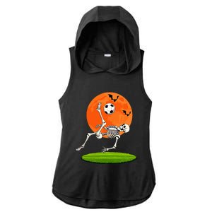 Soccer Skeleton Overhead Kick Soccer Player Halloween Moon Ladies PosiCharge Tri-Blend Wicking Draft Hoodie Tank