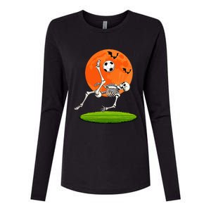 Soccer Skeleton Overhead Kick Soccer Player Halloween Moon Womens Cotton Relaxed Long Sleeve T-Shirt