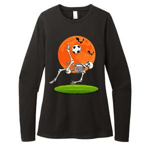 Soccer Skeleton Overhead Kick Soccer Player Halloween Moon Womens CVC Long Sleeve Shirt