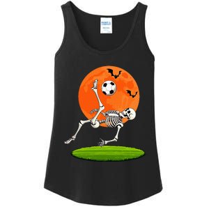 Soccer Skeleton Overhead Kick Soccer Player Halloween Moon Ladies Essential Tank