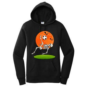 Soccer Skeleton Overhead Kick Soccer Player Halloween Moon Women's Pullover Hoodie