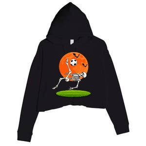 Soccer Skeleton Overhead Kick Soccer Player Halloween Moon Crop Fleece Hoodie