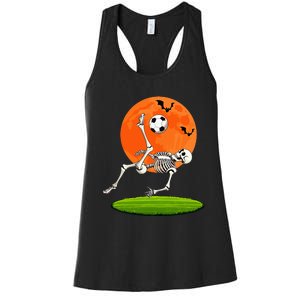 Soccer Skeleton Overhead Kick Soccer Player Halloween Moon Women's Racerback Tank