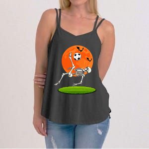 Soccer Skeleton Overhead Kick Soccer Player Halloween Moon Women's Strappy Tank