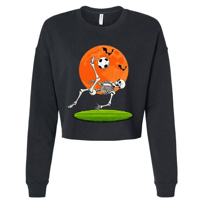 Soccer Skeleton Overhead Kick Soccer Player Halloween Moon Cropped Pullover Crew