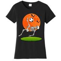 Soccer Skeleton Overhead Kick Soccer Player Halloween Moon Women's T-Shirt