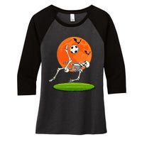 Soccer Skeleton Overhead Kick Soccer Player Halloween Moon Women's Tri-Blend 3/4-Sleeve Raglan Shirt