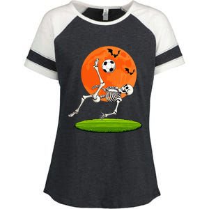 Soccer Skeleton Overhead Kick Soccer Player Halloween Moon Enza Ladies Jersey Colorblock Tee