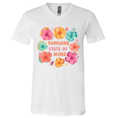 Sunshine State Of Mind Flower Floral Hibicus Tropical V-Neck T-Shirt