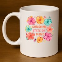 Sunshine State Of Mind Flower Floral Hibicus Tropical 11oz C Handle Ceramic Mug