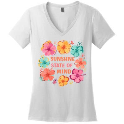 Sunshine State Of Mind Flower Floral Hibicus Tropical Women's V-Neck T-Shirt