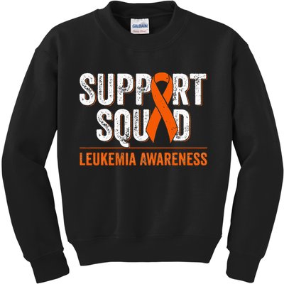 Support Squad Orange Ribbon Leukemia Blood Cancer Awareness Kids Sweatshirt