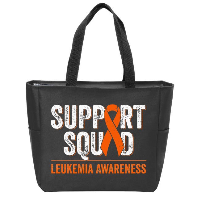 Support Squad Orange Ribbon Leukemia Blood Cancer Awareness Zip Tote Bag