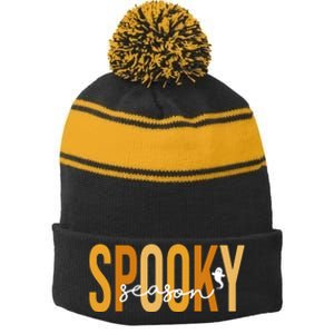 Spooky Season October Festive Halloween Stripe Pom Pom Beanie