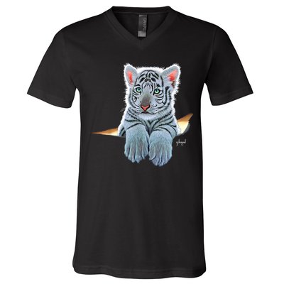 Schim Schimmel Original Artwork, White Tiger Cub V-Neck T-Shirt