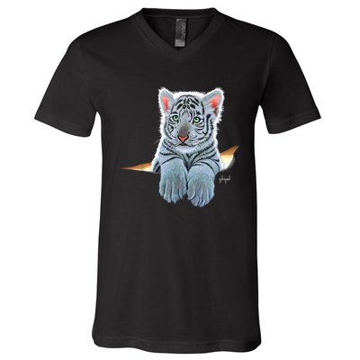 Schim Schimmel Original Artwork, White Tiger Cub V-Neck T-Shirt