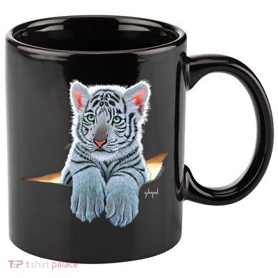 Schim Schimmel Original Artwork, White Tiger Cub 11oz C Handle Ceramic Mug