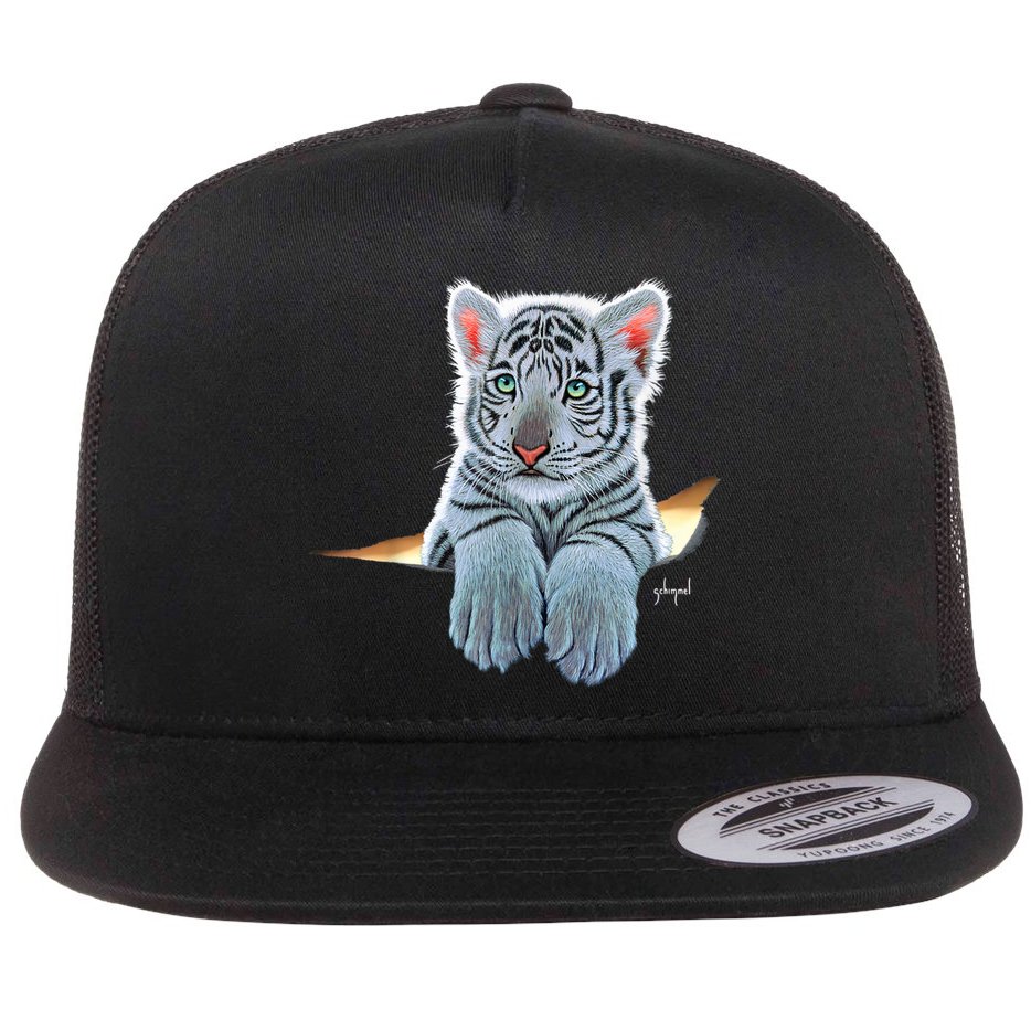 Schim Schimmel Original Artwork, White Tiger Cub Flat Bill Trucker Hat