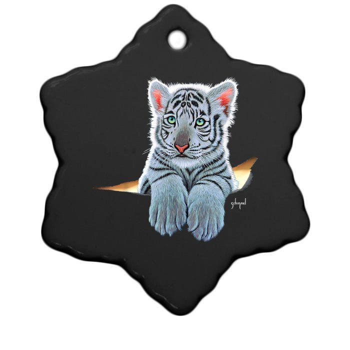 Schim Schimmel Original Artwork, White Tiger Cub Ceramic Star Ornament