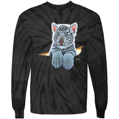 Schim Schimmel Original Artwork, White Tiger Cub Tie-Dye Long Sleeve Shirt