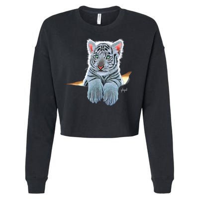Schim Schimmel Original Artwork, White Tiger Cub Cropped Pullover Crew