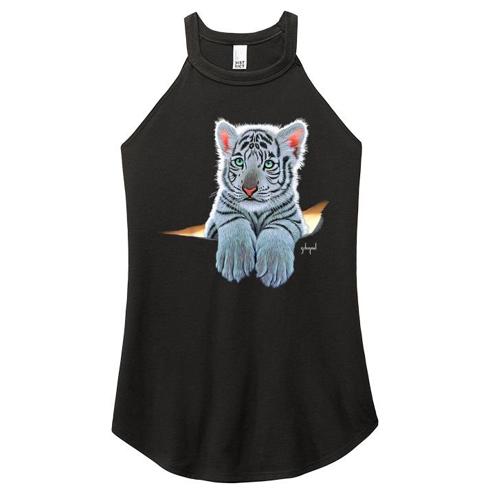 Schim Schimmel Original Artwork, White Tiger Cub Women's Perfect Tri Rocker Tank