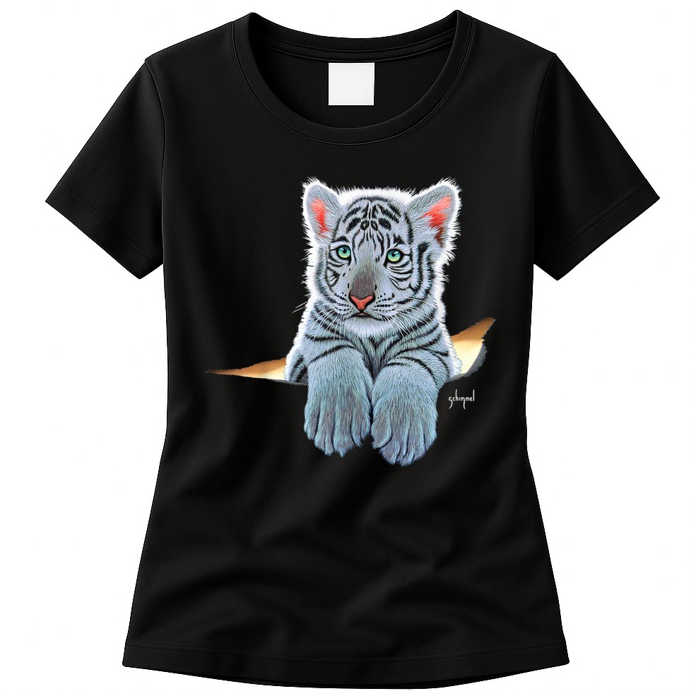 Schim Schimmel Original Artwork, White Tiger Cub Womens T-Shirt