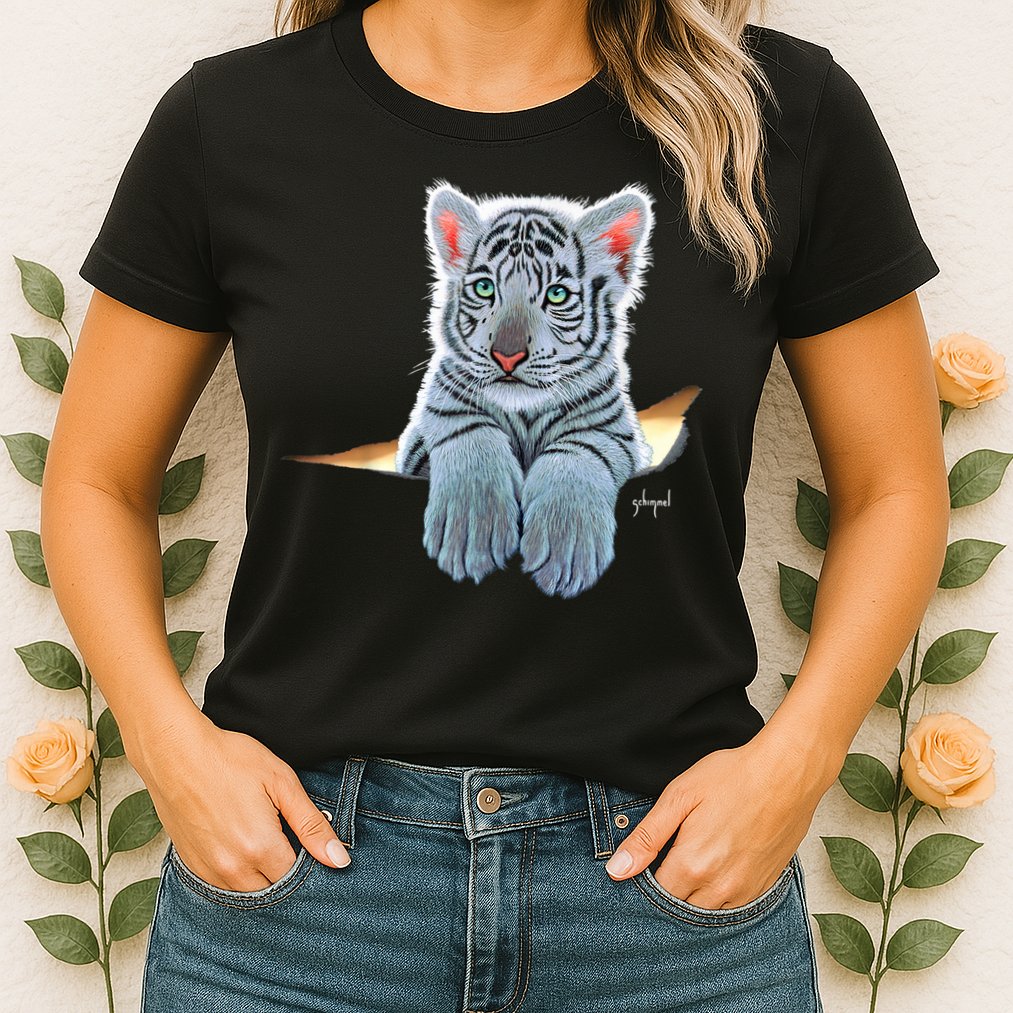 Schim Schimmel Original Artwork, White Tiger Cub Womens T-Shirt