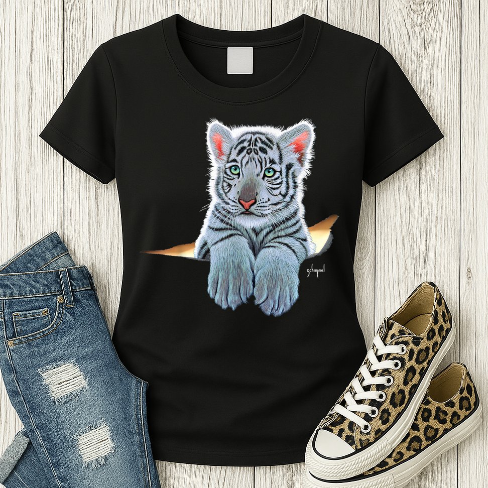 Schim Schimmel Original Artwork, White Tiger Cub Womens T-Shirt