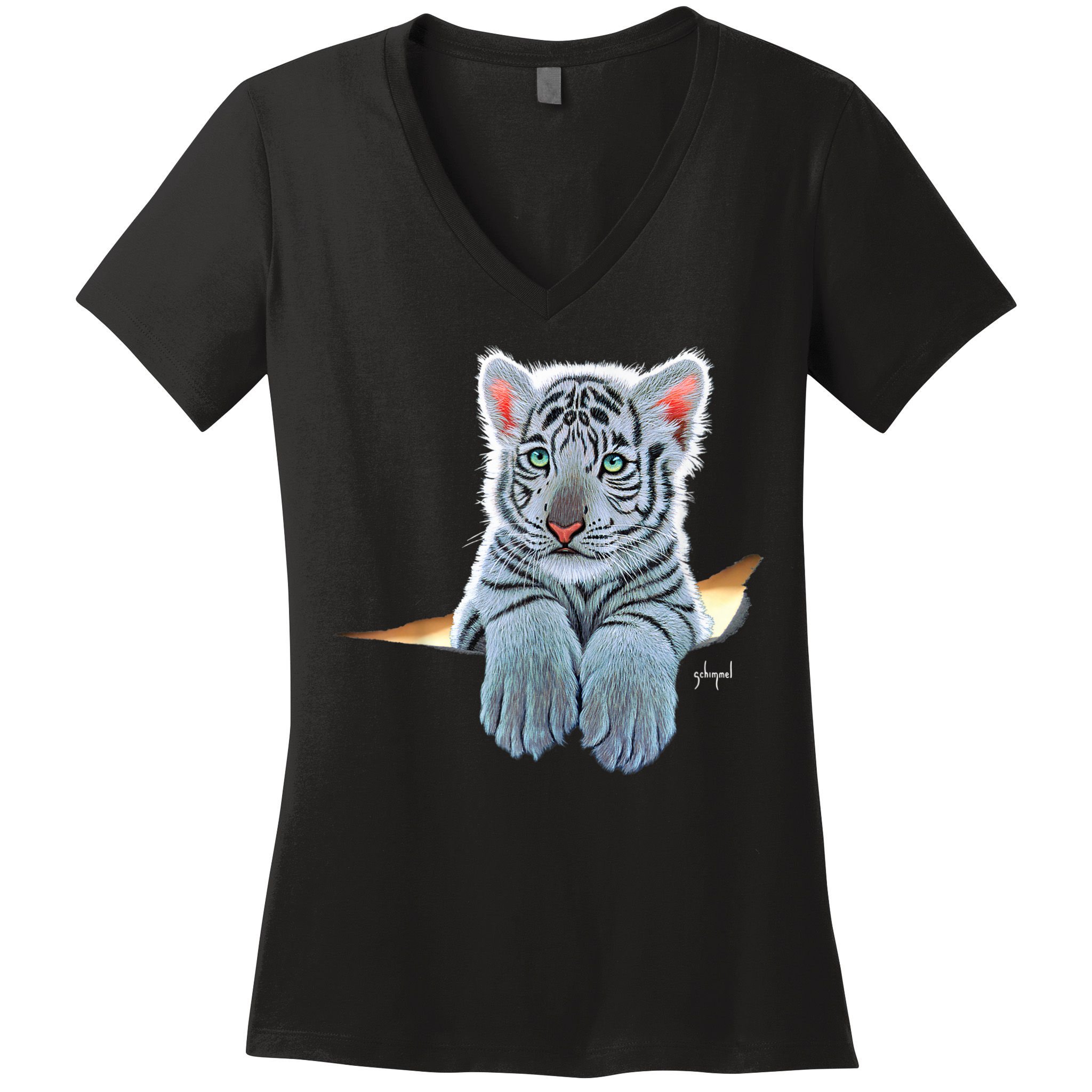 Schim Schimmel Original Artwork, White Tiger Cub Women's V-Neck T-Shirt