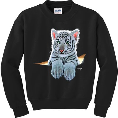 Schim Schimmel Original Artwork, White Tiger Cub Kids Sweatshirt