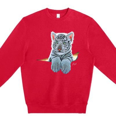 Schim Schimmel Original Artwork, White Tiger Cub Premium Crewneck Sweatshirt