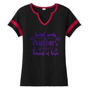 Small Seeds Of Gratitude Will Produce A Harvest Funny Design Ladies Halftime Notch Neck Tee