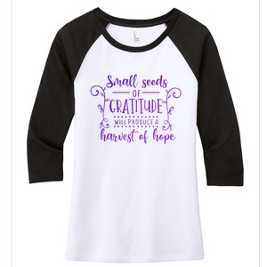 Small Seeds Of Gratitude Will Produce A Harvest Funny Design Women's Tri-Blend 3/4-Sleeve Raglan Shirt