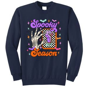 Spooky Season On Skeleton Hand Halloween Pumpkin Tall Sweatshirt