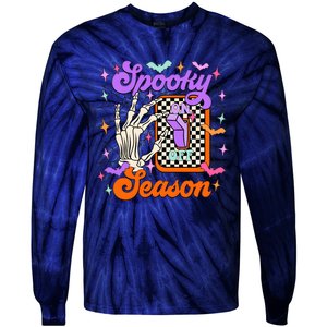 Spooky Season On Skeleton Hand Halloween Pumpkin Tie-Dye Long Sleeve Shirt