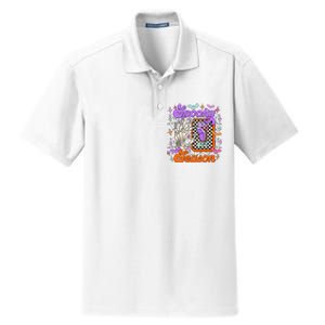 Spooky Season On Skeleton Hand Halloween Pumpkin Dry Zone Grid Polo