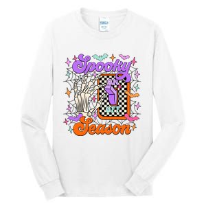 Spooky Season On Skeleton Hand Halloween Pumpkin Tall Long Sleeve T-Shirt