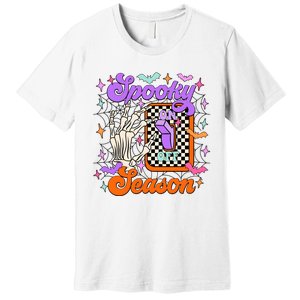 Spooky Season On Skeleton Hand Halloween Pumpkin Premium T-Shirt