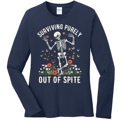 Skeleton Surviving Out Of Spite Alive Out Of Spite Ladies Long Sleeve Shirt