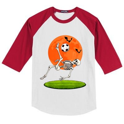 Soccer Skeleton Overhead Kick Soccer Player Halloween Moon Kids Colorblock Raglan Jersey