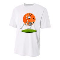 Soccer Skeleton Overhead Kick Soccer Player Halloween Moon Youth Performance Sprint T-Shirt