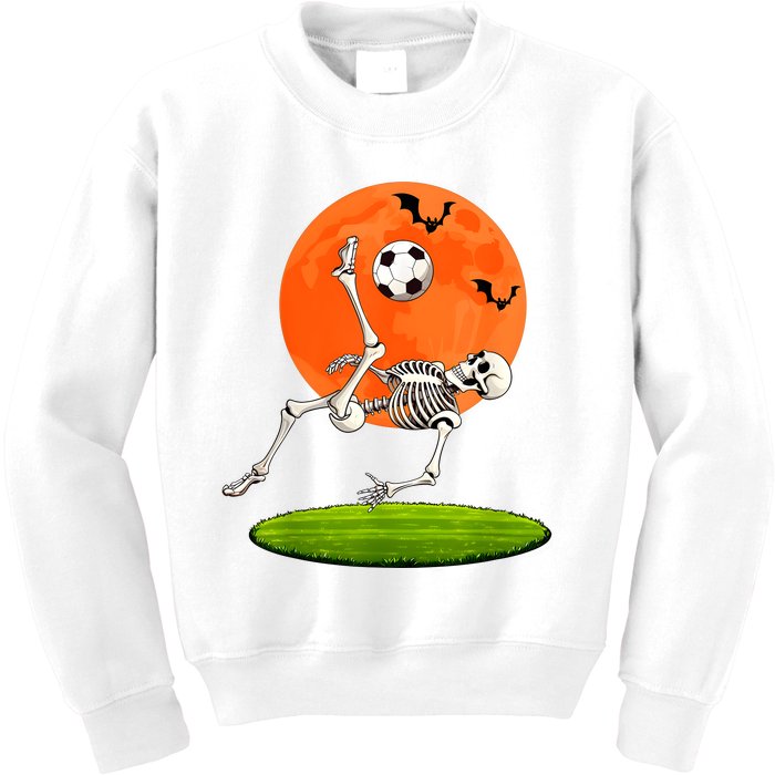 Soccer Skeleton Overhead Kick Soccer Player Halloween Moon Kids Sweatshirt