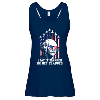 Stay Strapped Or Get Clapped 4th Of July George Washington Ladies Essential Flowy Tank