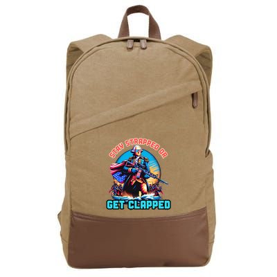 Stay Strapped Or Get Clapped George Washington 4th Of July Cotton Canvas Backpack