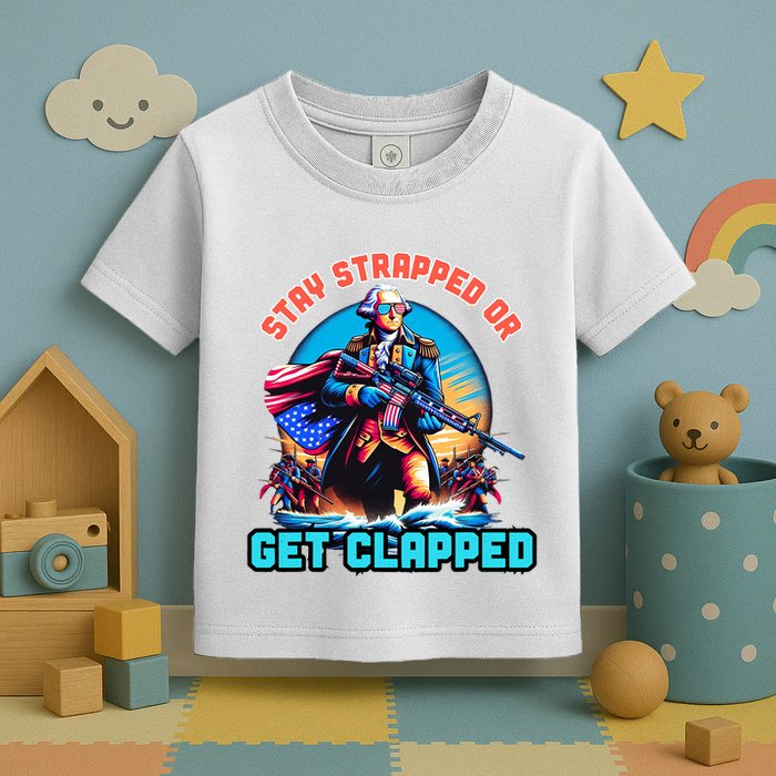 Stay Strapped Or Get Clapped George Washington 4th Of July Toddler T-Shirt