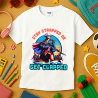 Stay Strapped Or Get Clapped George Washington 4th Of July Kids T-Shirt