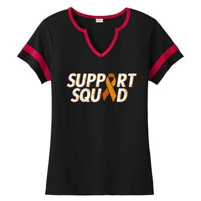 Support Squad Orange Ribbon Kidney Cancer Awareness Gift Ladies Halftime Notch Neck Tee